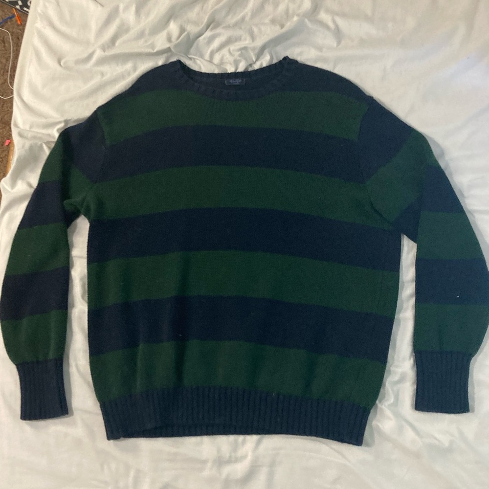 Green and blue striped sweater
